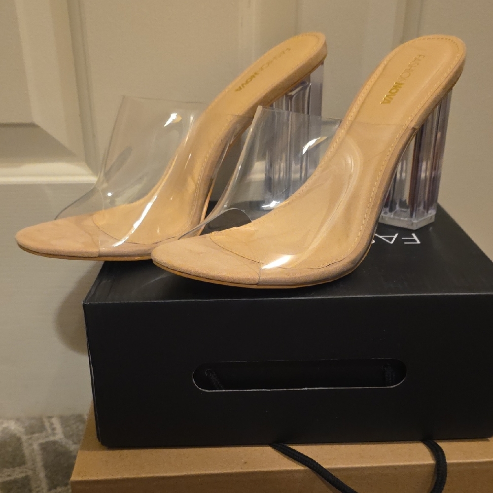 Fashion Nova Clear and Tan Heels